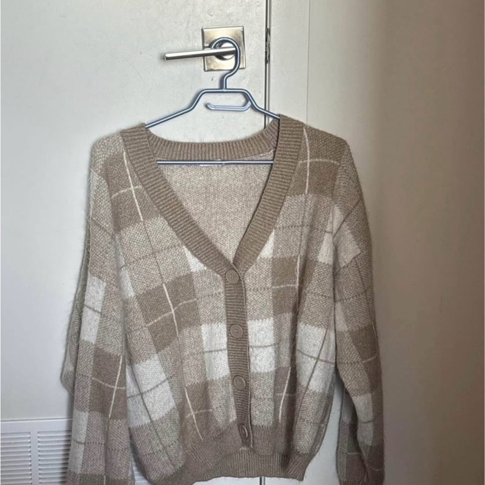 Ardene Plaid V-Neck Cardigan Sweater